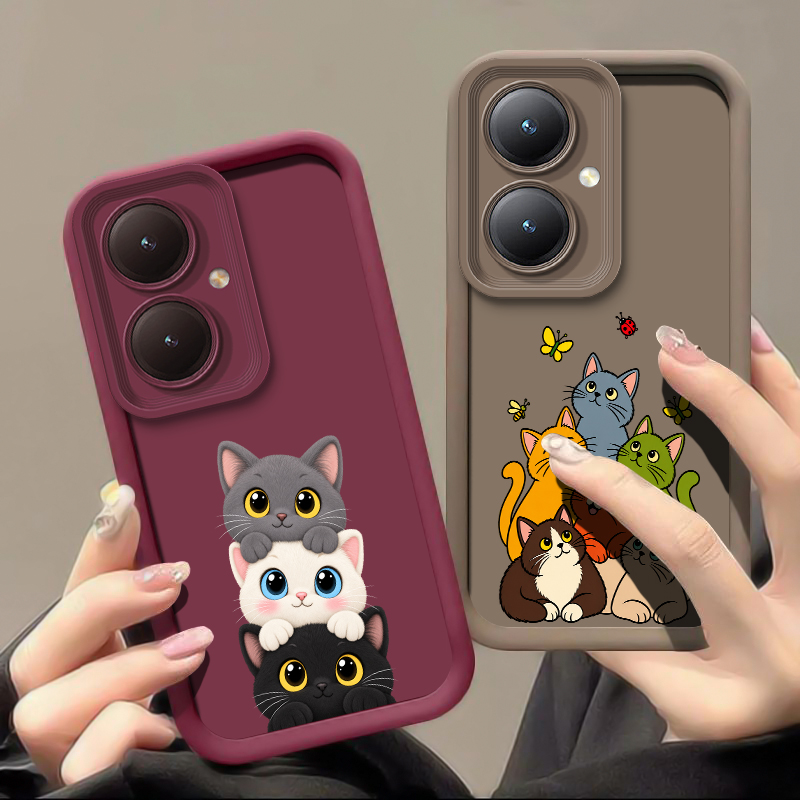 Vivo Y28 - Vivo Y21、Y21S、Y22S、Y27、Y28、Y29、Y30、Y31、Y36、Y38、Y39対応、かわいい猫柄のスマートフォンケース。シリコン製で柔らかく、衝撃に強い背面カバー。